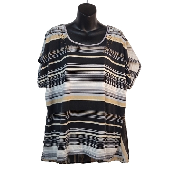 One World Live and Let Live Women's Striped Studded High Low Top Blouse Size 2X - Picture 1 of 8